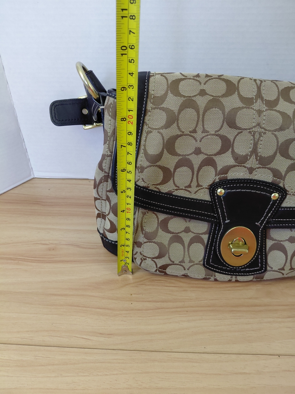 Coach Signature Canvas and Leather Shoulder Bag in Khaki/Black - Picture 11 of 17
